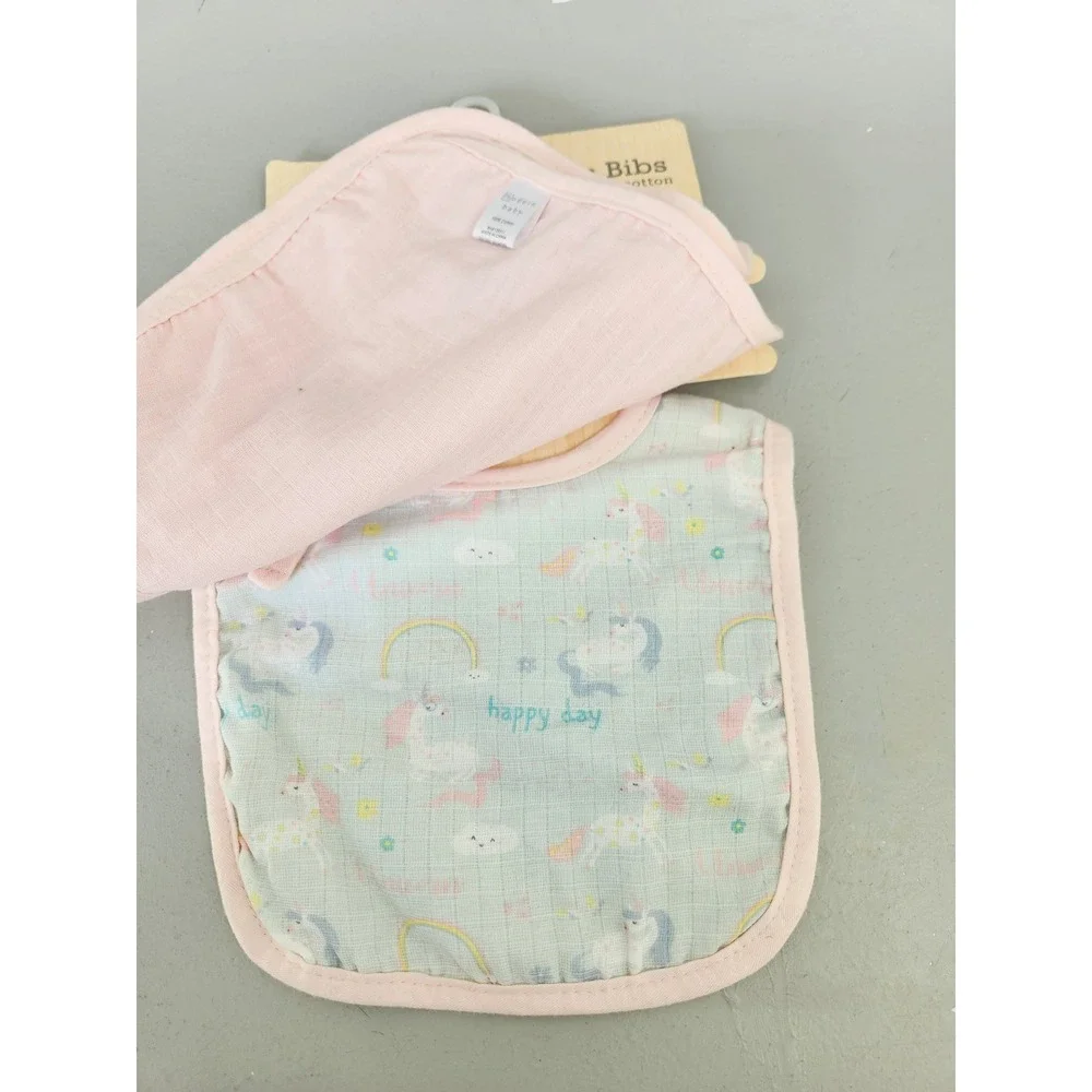 Modern Baby 3 Pack Muslin Bibs Kids OS Pink Unicorn Rainbow Cotton Lightweight